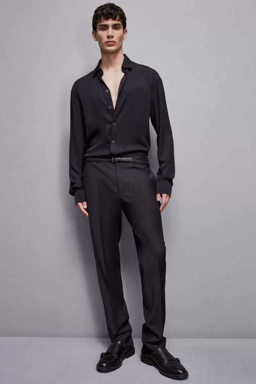 Koszula z wiskozowego diagonalu w jednolitym kolorze^Patrizia Pepe Shop