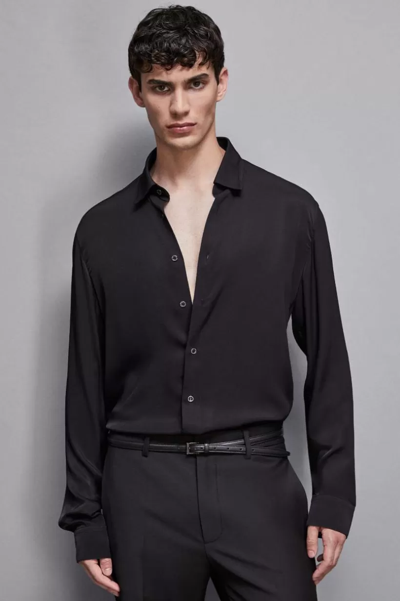 Koszula z wiskozowego diagonalu w jednolitym kolorze^Patrizia Pepe Shop